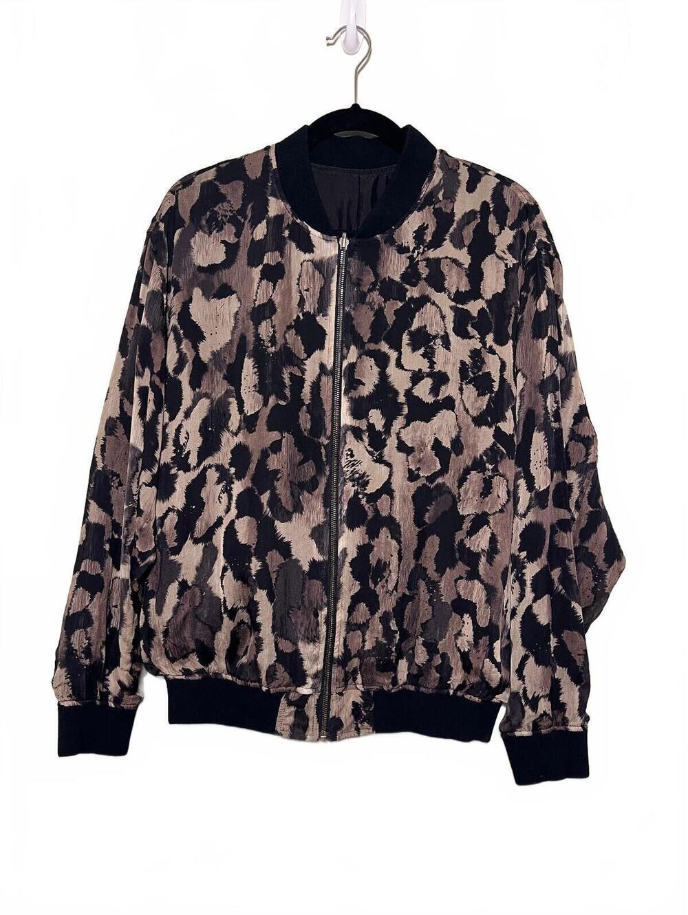 Faith Connexion Leopard Print Silk Bomber Jacket XS